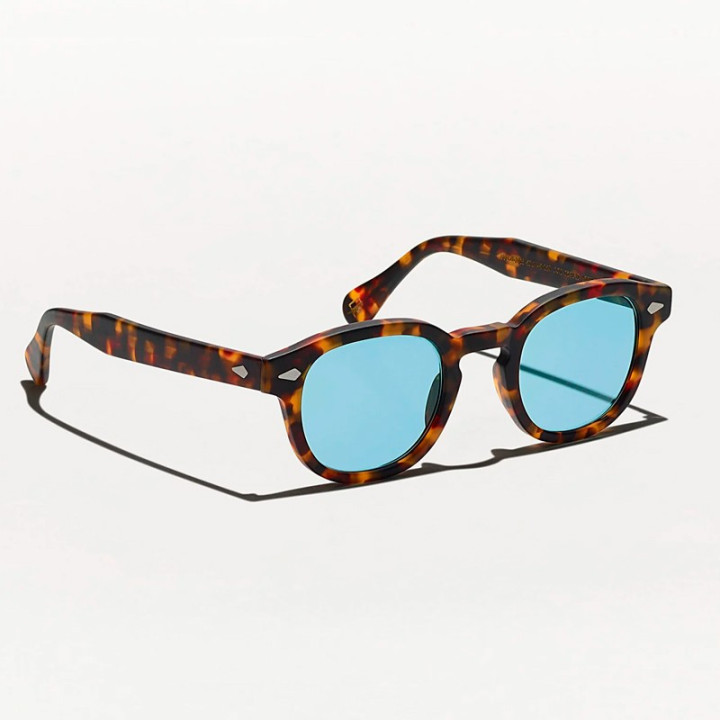 LEMTOSH SUN in Matte Tortoise with Blue Glass Lenses 3q