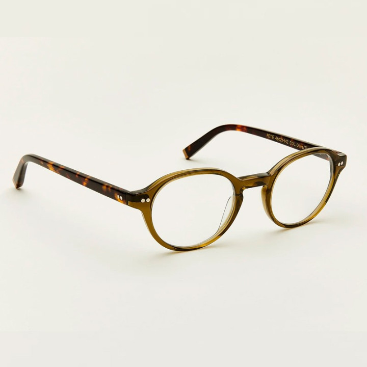 Moscot Petie Olive Tortoise 3q view
