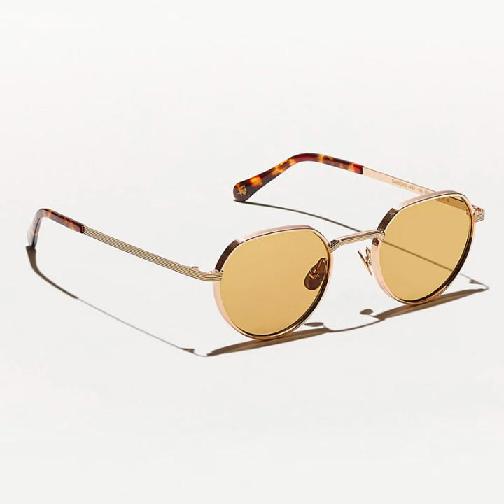 The Smendrik Sun in Gold with Amber Custom made tint 3q view