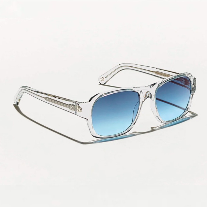The Shvitz Sun in Crystal with Blue Denim Custom made tints lenses 3q view