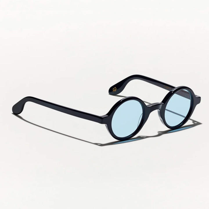 The Zolman Sun in Black with Bel Air blue custom made tints 3q view