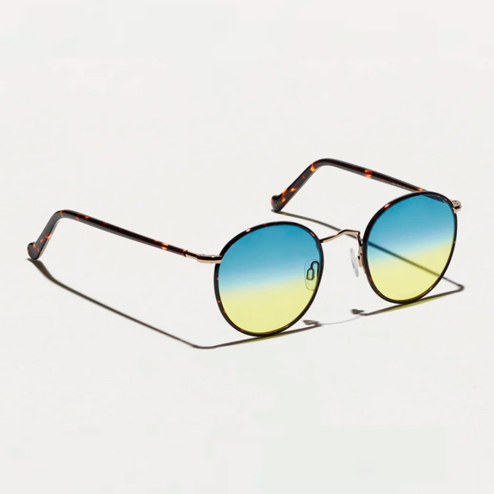 The Zev Tortoise with Aqua Sunrise Custom Made Tints lenses  3q view