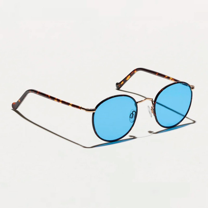 The Zev Tortoise with Celebrity Blue Custom Made Tints lenses  3q view