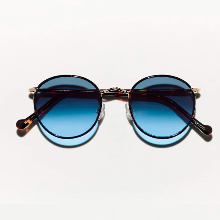Las Zev Tortoise con lentes Custom Made Tints Denim Blue