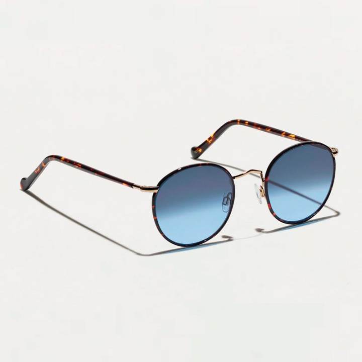Las Zev Tortoise con lentes Custom Made Tints Denim Blue vista 3q
