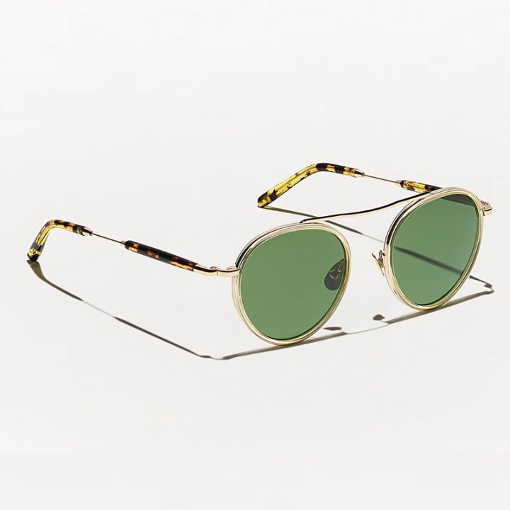 The Pupik sun in citron tortoise with green lenses (3q view)