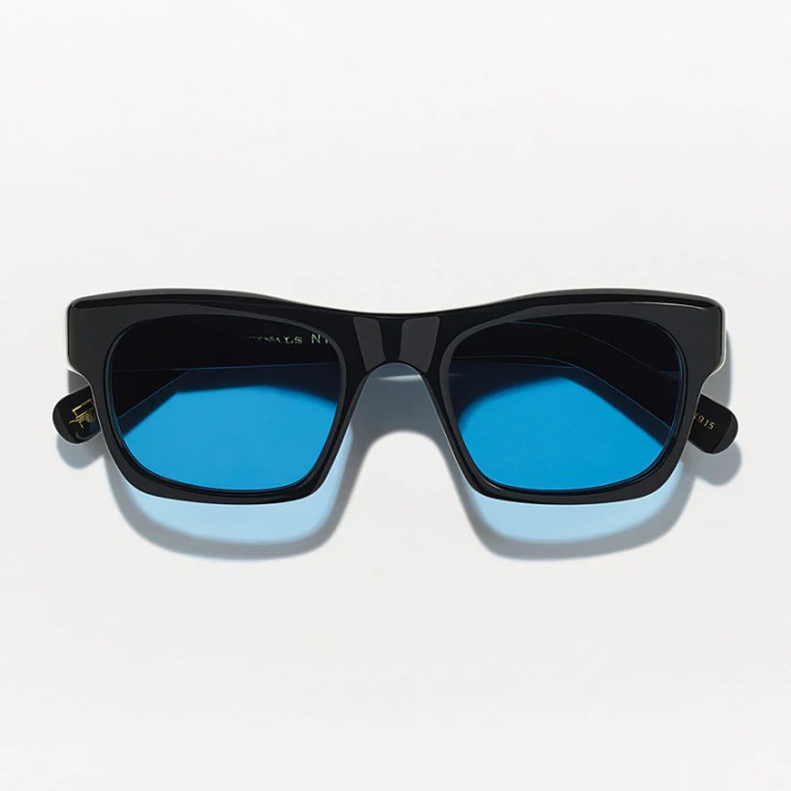 The Nudnik Sun in Black with Celebrity blue Custom made tints