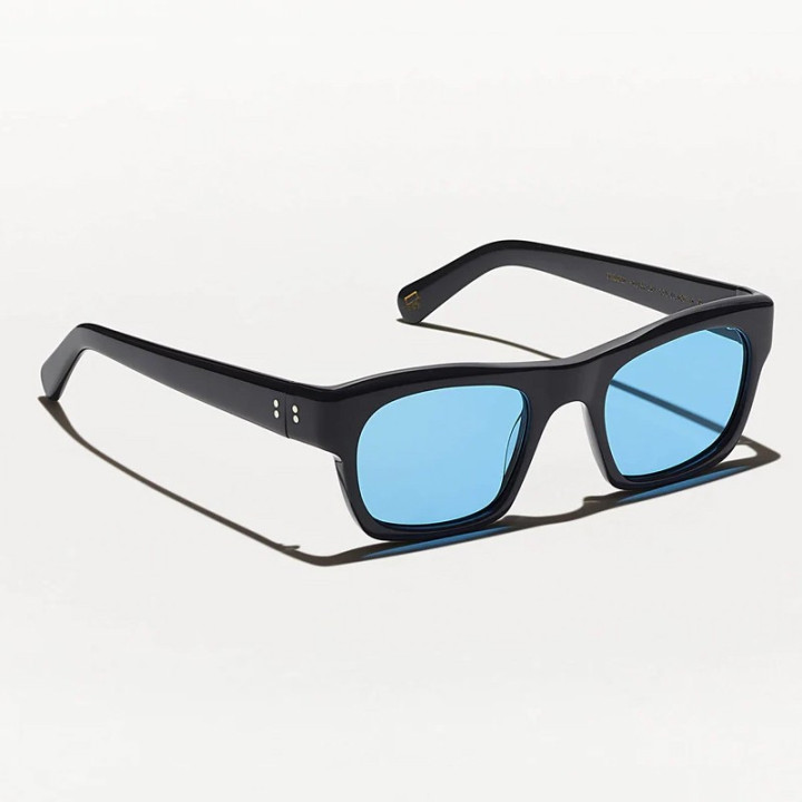 The Nudnik Sun in Black with Celebrity blue Custom made tints (3q view)