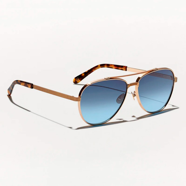 Las Shav Sun en Gold con Denim Blue custom made tints vista 3q