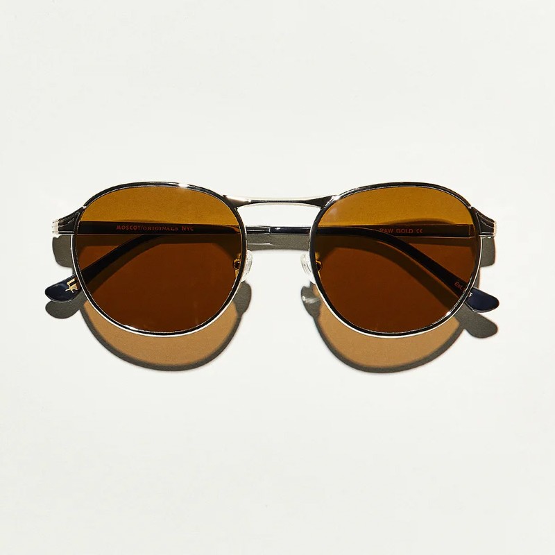 The Groyse Sun raw gold with cosmitan brown glass lenses
