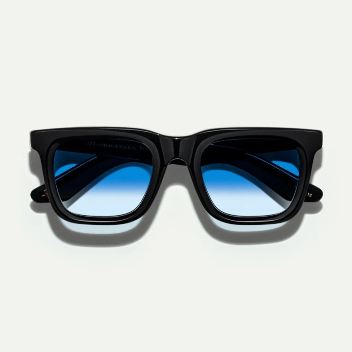 The Rizik Black with Broadway Blue Custom tinted lenses
