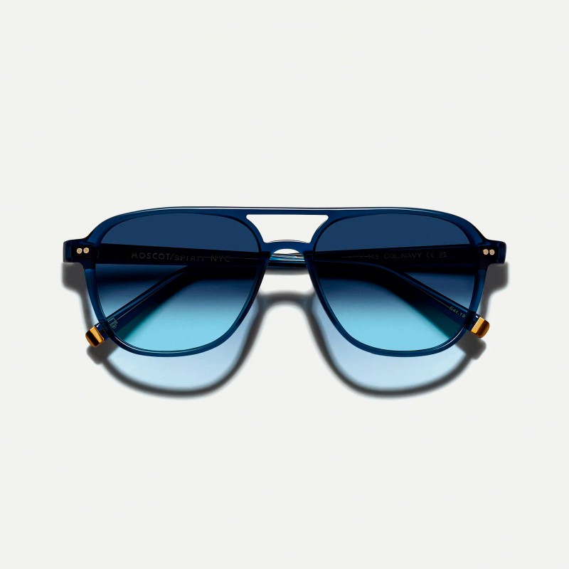 Moscot Bjorn Sun limited edition en Navy con denim blue tinted custom made tint lenses