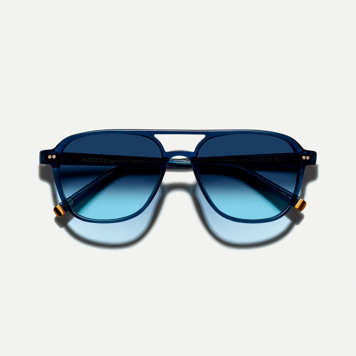 Moscot Bjorn Sun limited edition en Navy con denim blue tinted custom made tint lenses