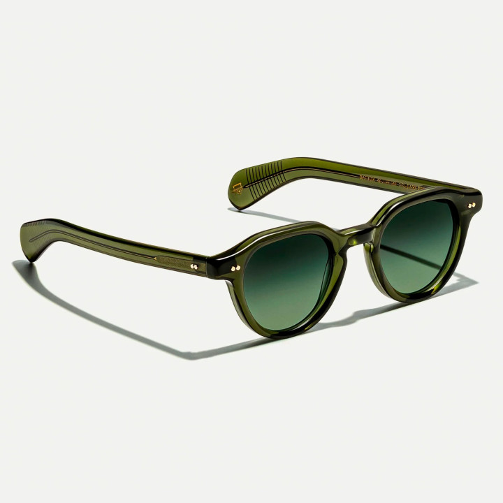 The Baitsim Sun in Dark Green with Forest Wood Custom made tints lenses (3q view)